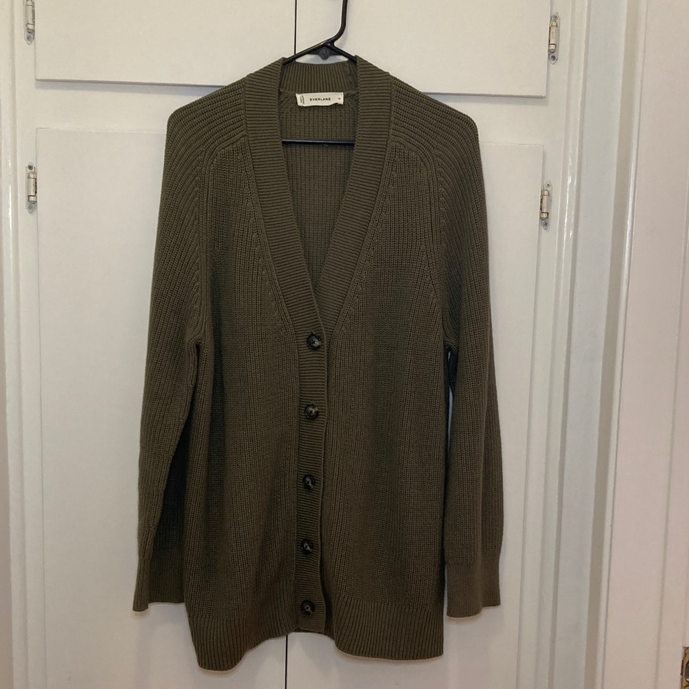 Everlane Cotton V-Neck Cocoon Cardigan – Kalamata – Size M - Picture 2 of 5